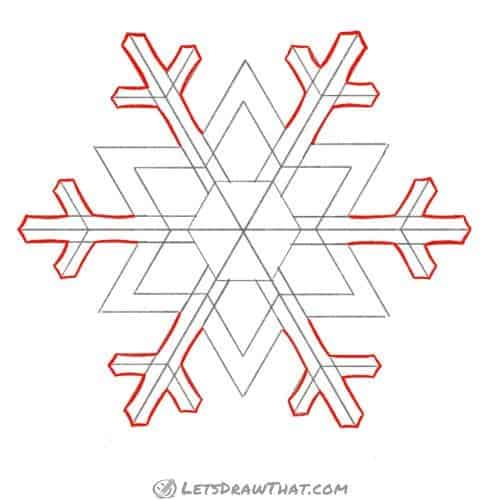 Drawing step: Draw the snowflake outer arms
