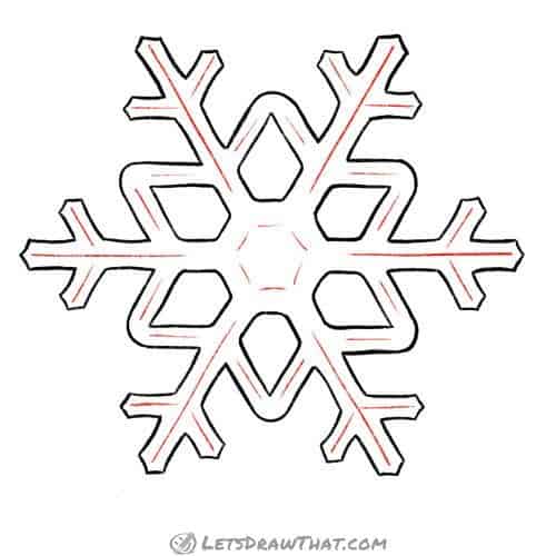 Drawing step: Clean up the sketch and suggest the centre lines