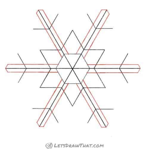 Drawing step: Double up the main snowflake arms