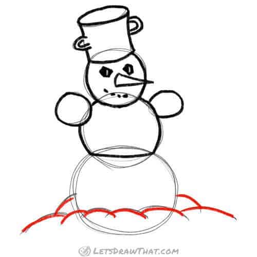 Drawing step: Draw the snow lumps on the ground