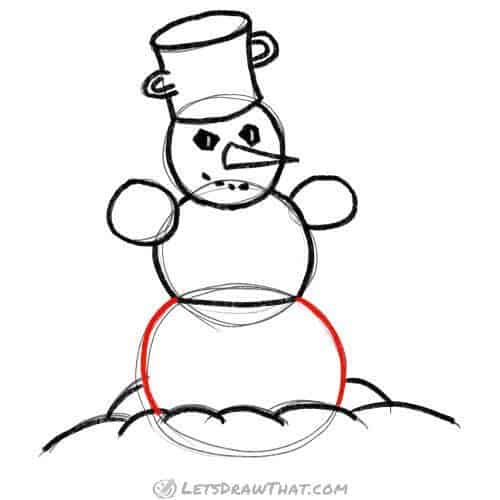 Drawing step: Finish off drawing the snowman’s body