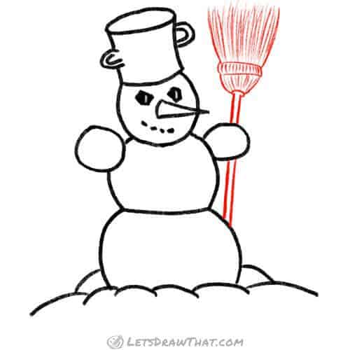 Drawing step: Give our snowman a broom