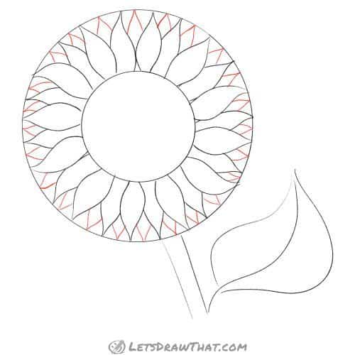 Drawing step: Draw the final layer of petal tips