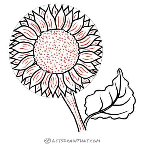 Drawing step: Add some texture to the sunflower