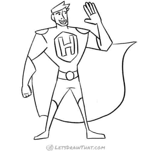 How to draw a superhero: finished outline drawing