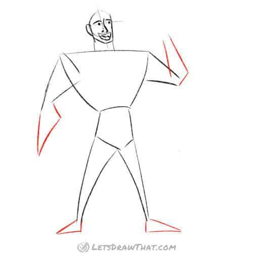 Drawing step: Sketch forearms and feet