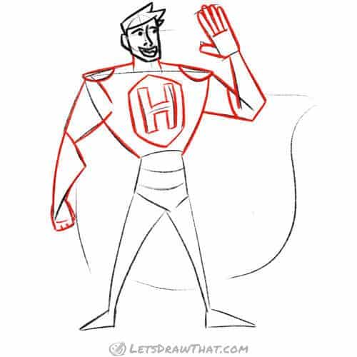 Drawing step: Outline the upper body
