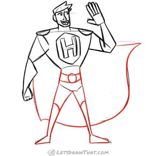 Drawing step: Draw the legs and lower body