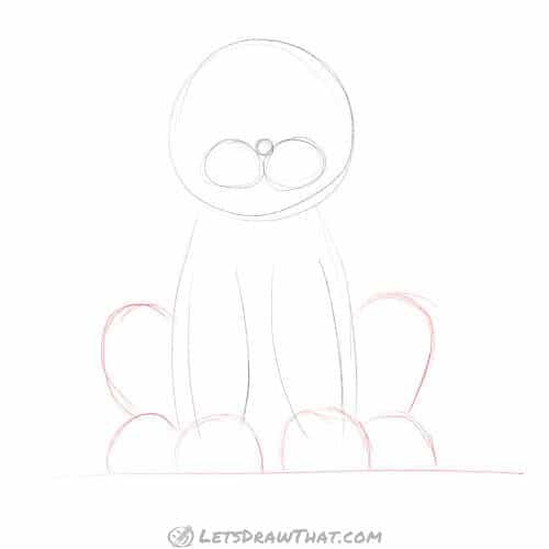 Drawing step: Draw the tiger’s paws and rear legs