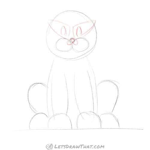 Drawing step: Sketch the eyes and nose