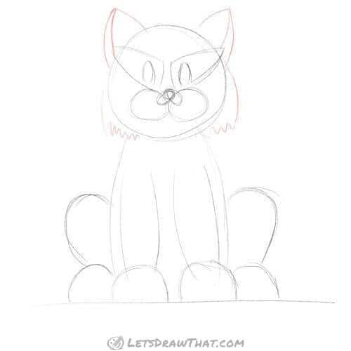 Drawing step: Add ears and small mane