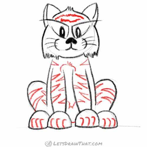 Drawing step: Add tiger stripes