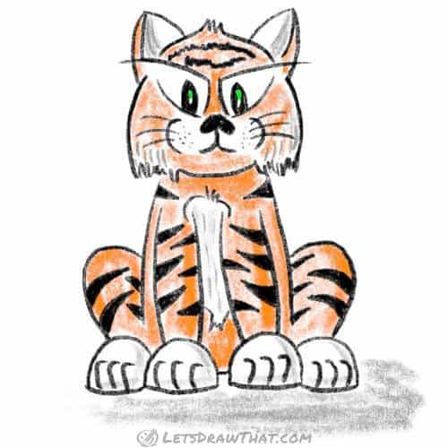 How to draw a tiger: finished drawing coloured-in