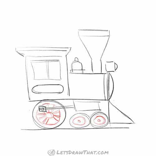 Drawing step: Sketch the wheel spokes