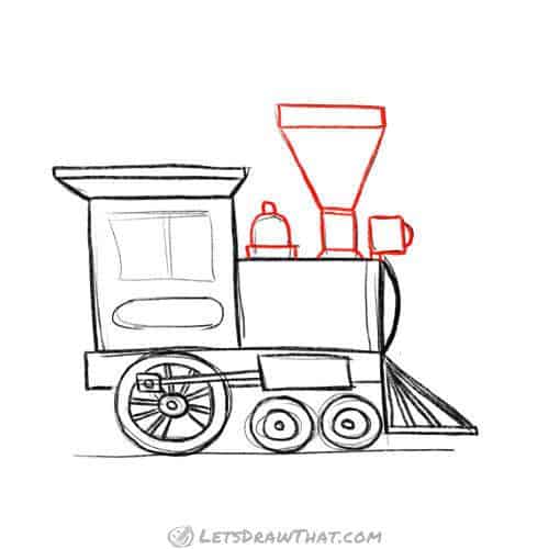 Drawing step: Draw smoke box, safety valve and the headlamp