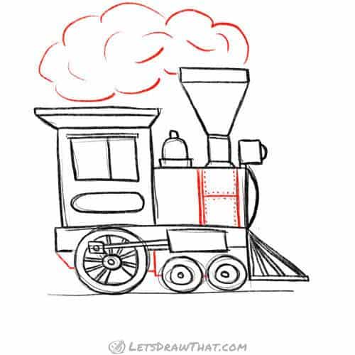 Drawing step: Dress up the locomotive with some final details