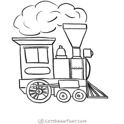 How to draw a train steam locomotive: finished outline drawing