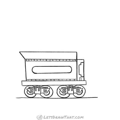 How to draw a train coal car: finished outline drawing