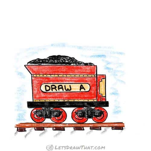 How to draw a train coal car: finished drawing coloured-in