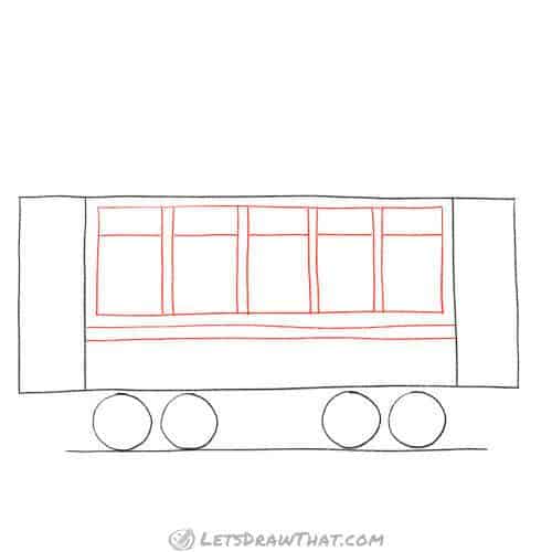Drawing step: Sketch in the wagon windows