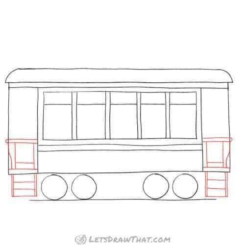 Drawing step: Draw the side steps, doors, and rails
