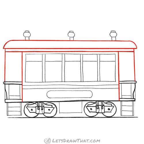 Drawing step: Outline the roof and wagon body
