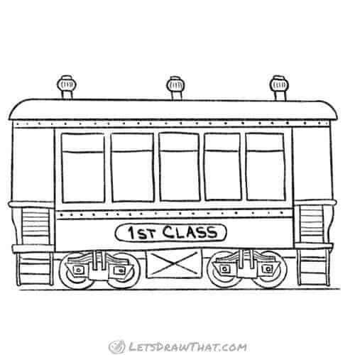 How to draw a train passenger wagon: finished outline drawing