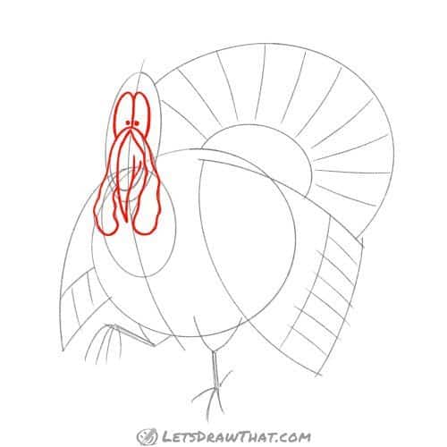Drawing step: Draw the turkey's face