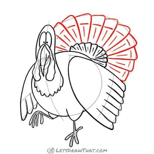 Drawing step: Draw the second row of tail feathers