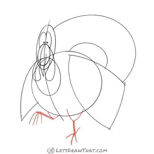 Drawing step: Sketch the legs and feet