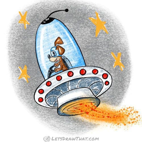 How to draw a UFO: finished drawing coloured-in