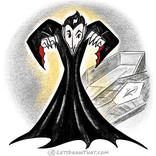 How to draw a vampire: finished drawing coloured-in