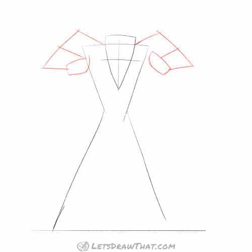 Drawing step: Sketch the arms and hands
