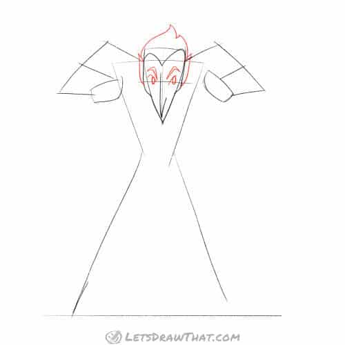 Drawing step: Draw the hair, eyes, and ears
