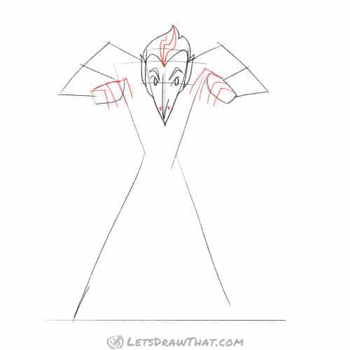 Drawing step: Improve details - hair, hands, mouth