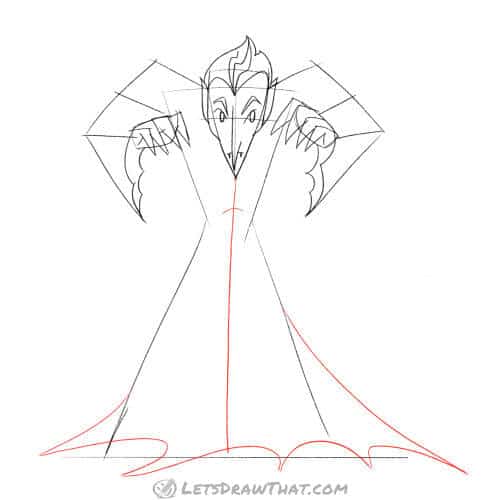 Drawing step: Draw the vampire's long coat