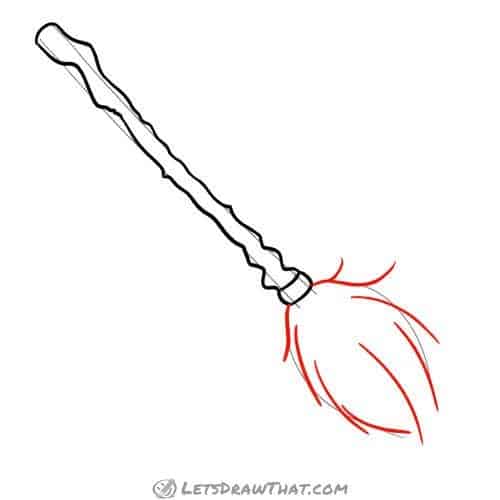 Drawing step: Draw the broom head outer bristles