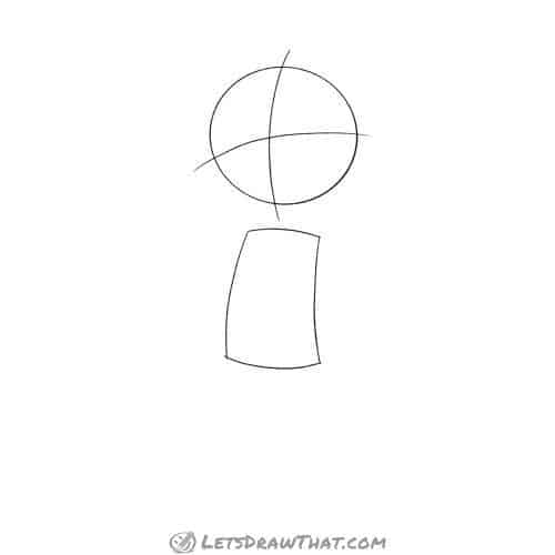 Drawing step: Draw the alien's head and body shapes