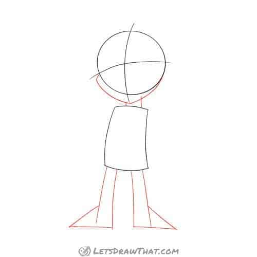 Drawing step: Draw the alien's chin and legs