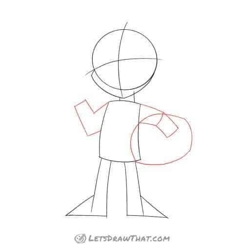 Drawing step: Draw the alien's arms and helmet