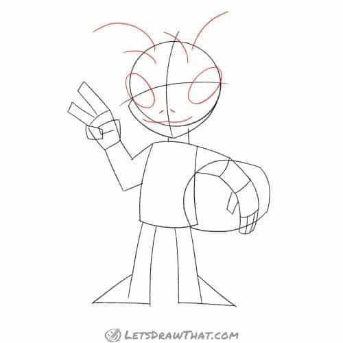 Drawing step: Draw the alien's face