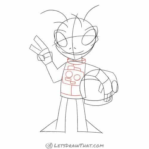 Drawing step: Add details to the alien's jacket