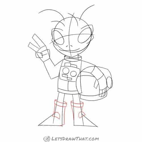 Drawing step: Draw the alien's boots