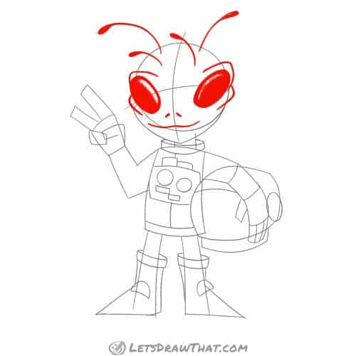 Drawing step: Draw the alien's facial features