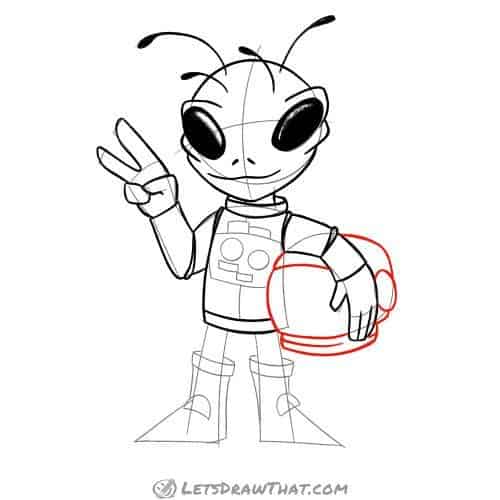 Drawing step: Draw the alien's helmet