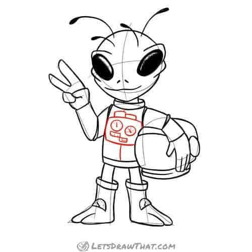 Drawing step: Add details to the jacket chest panel