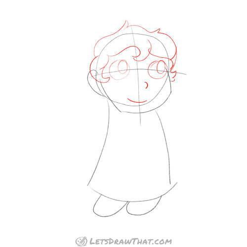 Drawing step: Draw the angel’s face and hair