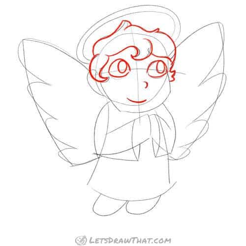 Drawing step: Outline the face and hair