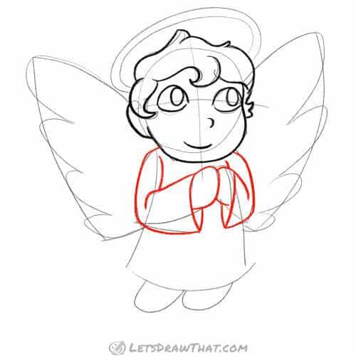 Drawing step: Outline the arms, sleeves and hands