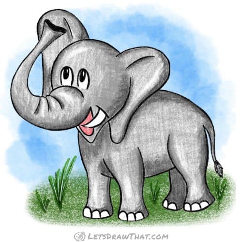 How to draw an elephant: finished drawing coloured-in